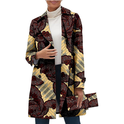 African Women Casual Coat Ankara Print Open Front Long Blazer Jacket