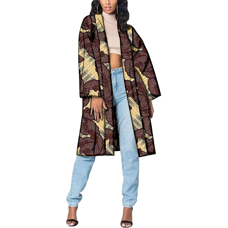 Women Casual Coat Open Front Long Blouse Ankara Print Jacket