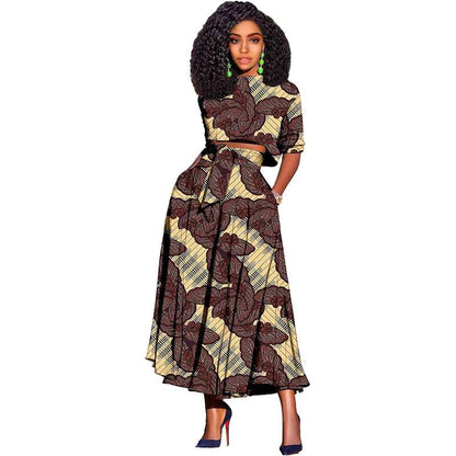 Women African Clothes Print Crop Top and Long Skirts Attire FMS008-1