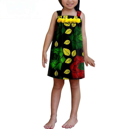 Summer Dashiki Girls Print Flower Knee-length Dresses Outerwear