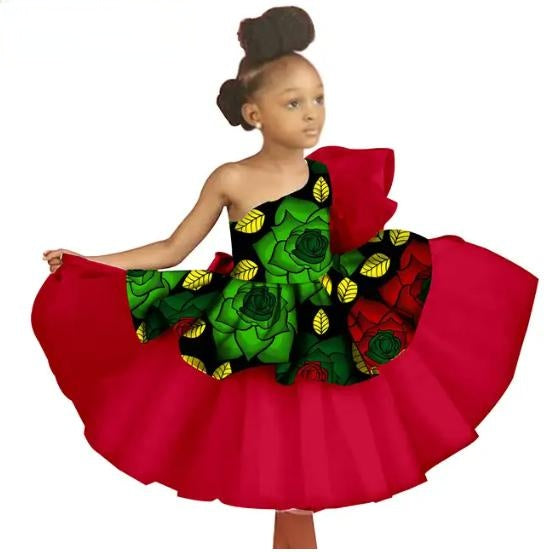 Kids African Clothes Ankara Print Voile Dresses Party