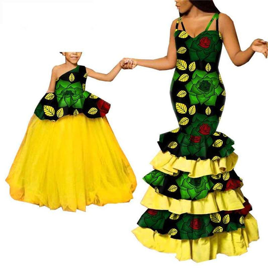 African Dresses Family Clothes Mother and Daughter Clothing FM009-1