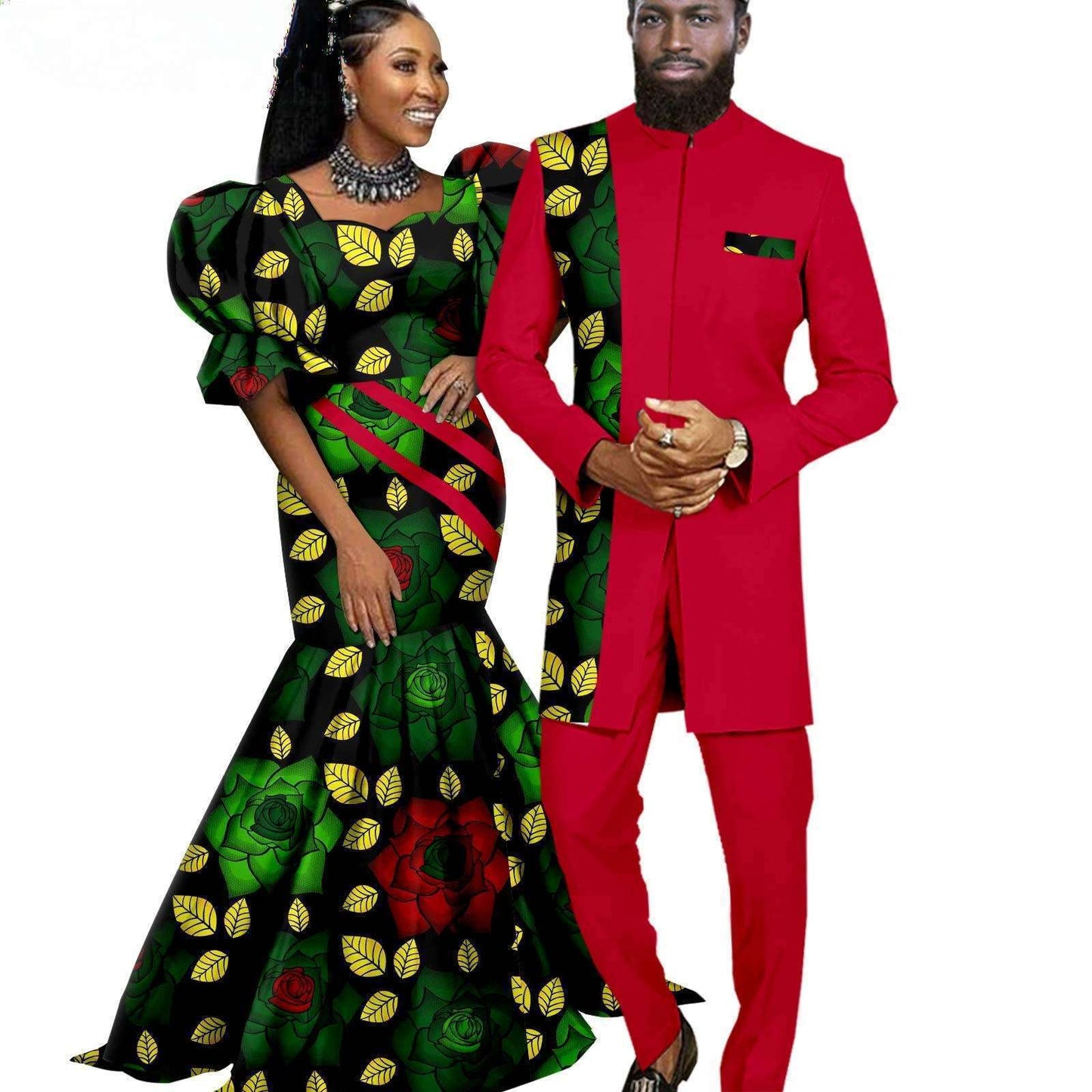 African Couple Clothes women Print Dresses Wedding Men Suits CC027-3