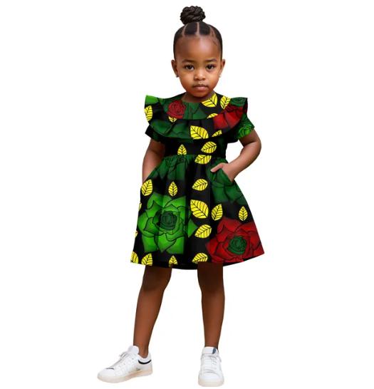 Girl African Clothes Print Dresses Ankara Outfits Summer Cotton