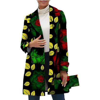 African Women Casual Coat Ankara Print Open Front Long Blazer Jacket