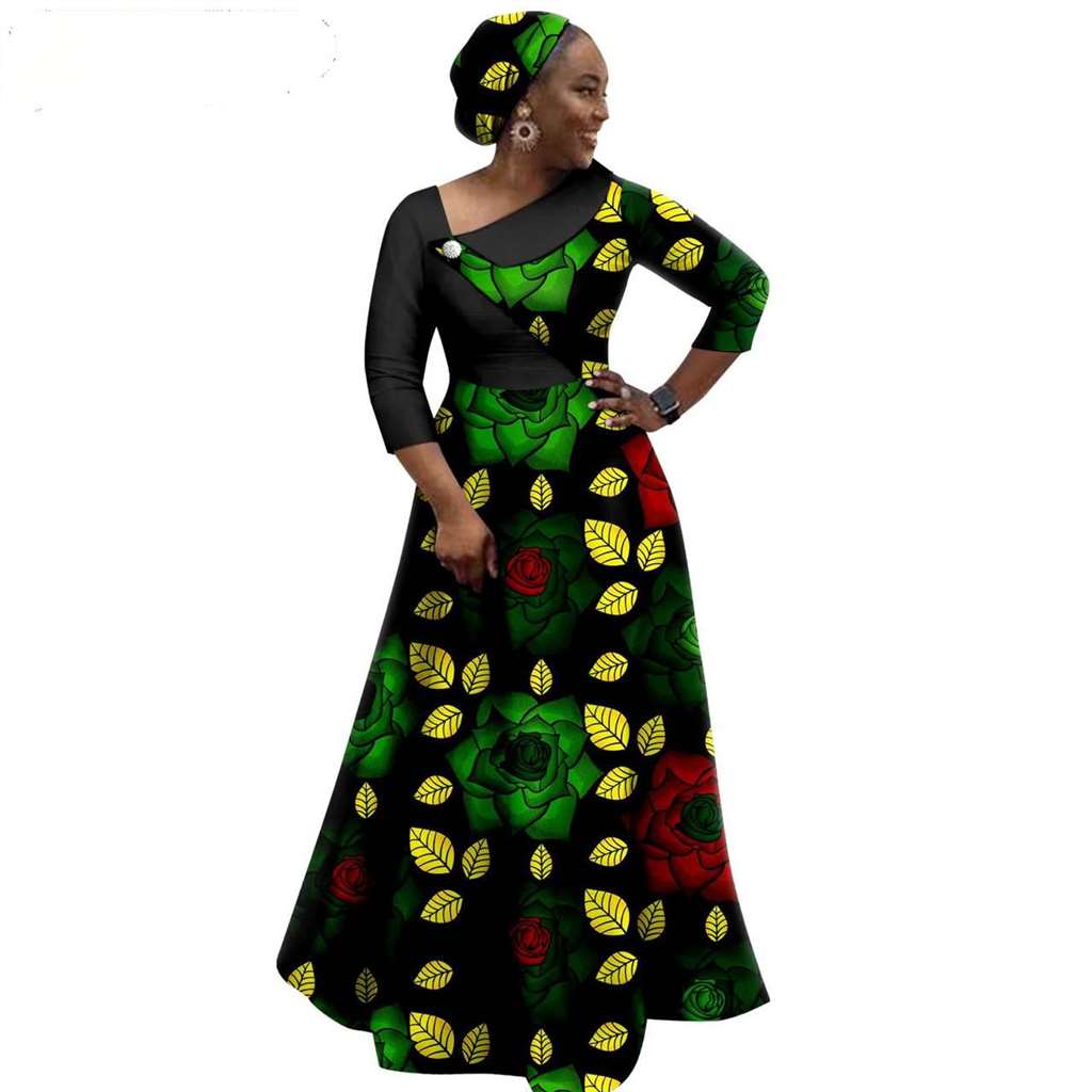 African Print Long Dresses for Women Match Men Robe Sets CC050-3