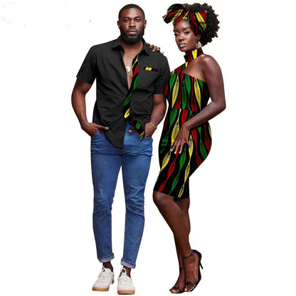 Couple African Clothes Dresses Headwrap Match Men Shirts CC023-4