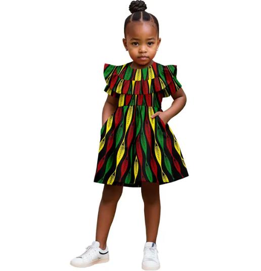 Girl African Clothes Print Dresses Ankara Outfits Summer Cotton