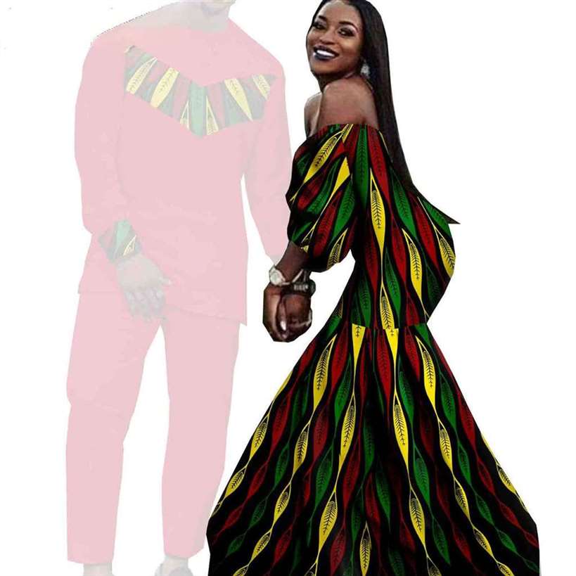 Couples African Dresses Women Print Long Match Men Sets CC005-3