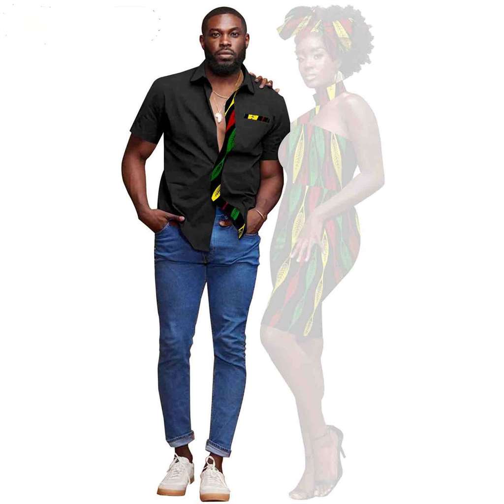 Couple African Clothes Dresses Headwrap Match Men Shirts CC023-4