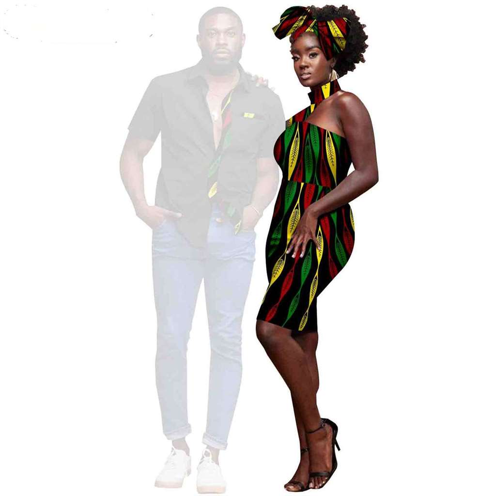 Couple African Clothes Dresses Headwrap Match Men Shirts CC023-4