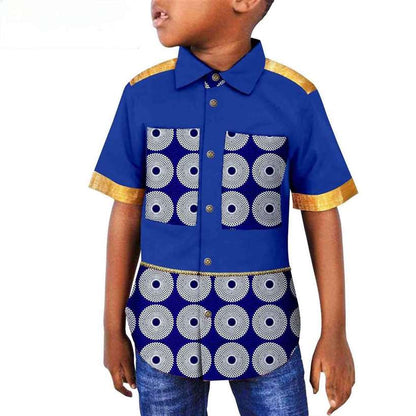 Dashiki Summer Boy Outfits Patchwork Print Top Shirt Outerwear