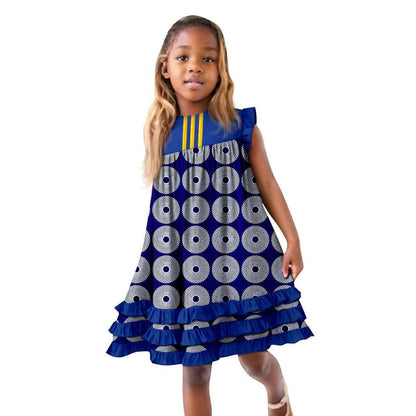 African Clothes Ankara Print A-line Dresses Sleeveless Ruffles Dress