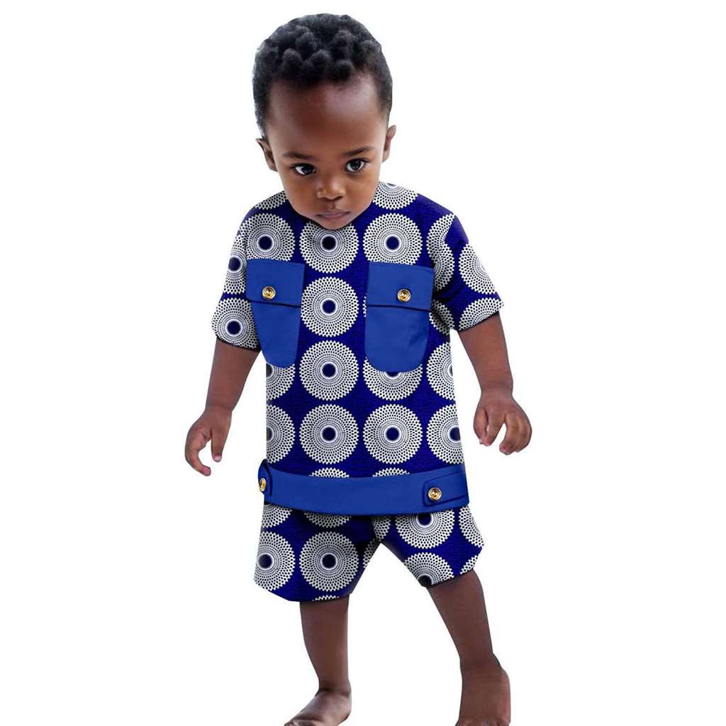 Boys Outfits Dashiki Summer Cotton Print Top and Pant Sets