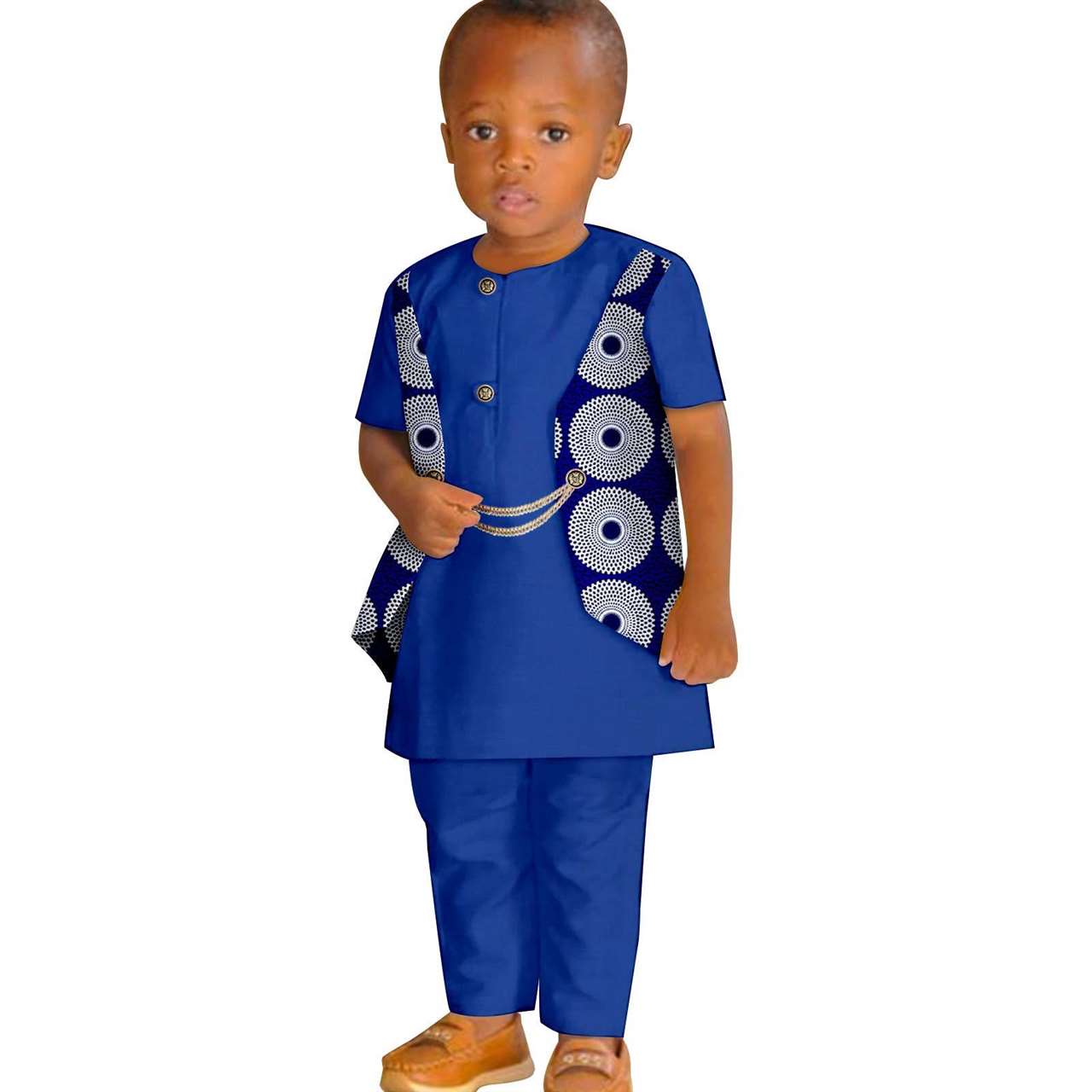 Boy Summer Print False Two-piece Suit Top and Pant Sets KID077