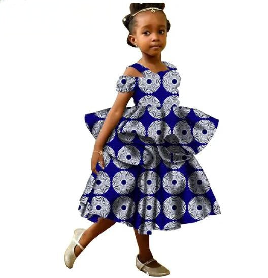 Girls African Clothes Ankara Print Double Layer Ruffles Dresses