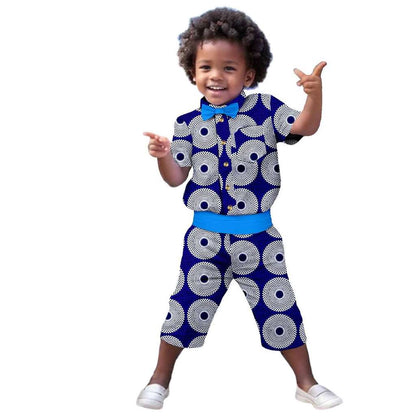 Boys Print Bow tie Top Shirt and Pant Sets Ankara Outerwear