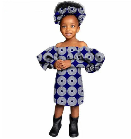 Girls African Clothes Print Knee-length Dresses Outfits