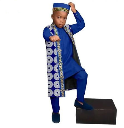 Kids African Clothes Print Top and Pant Sets Match Cap