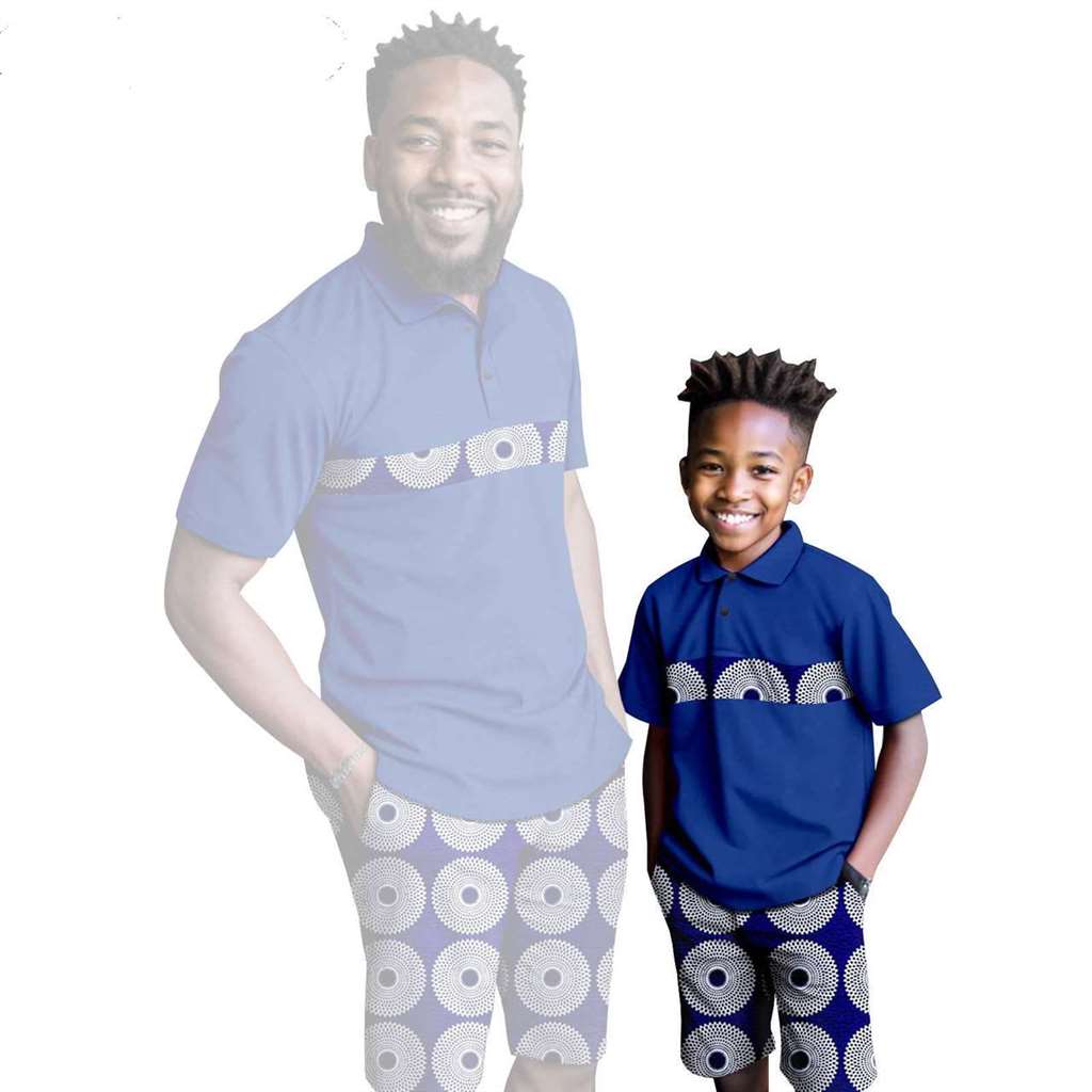 African Clothes Father and Son Print Shirt and Short Pant Sets FM001-2