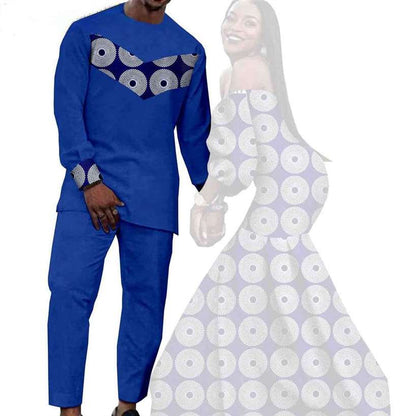 Couples African Dresses Women Print Long Match Men Sets CC005-3