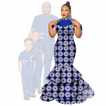 African Family Clothes Women Mermaid Dresses Men and Kids Sets FM002-2