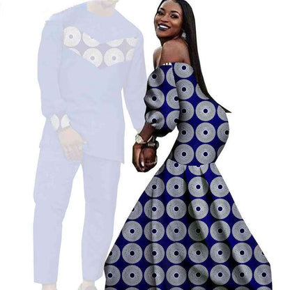 Couples African Dresses Women Print Long Match Men Sets CC005-3