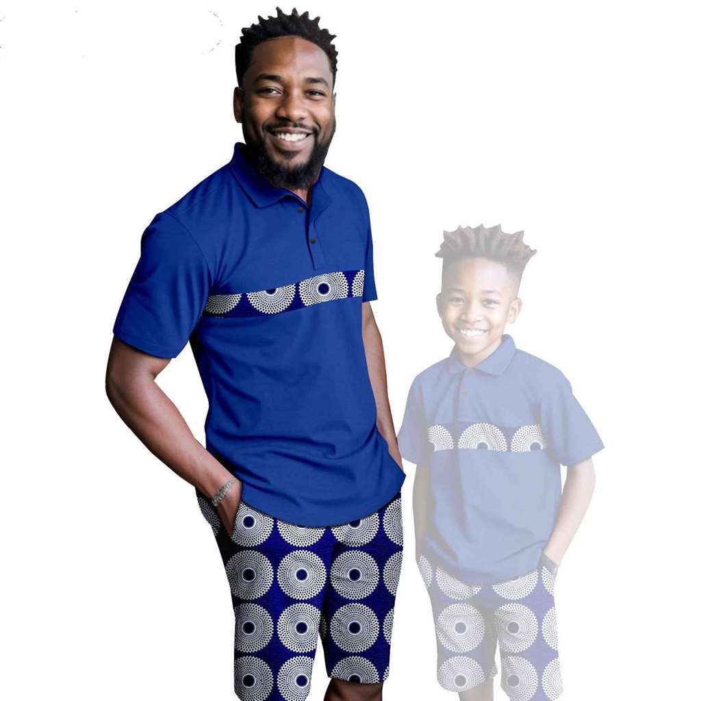 African Clothes Father and Son Print Shirt and Short Pant Sets FM001-2