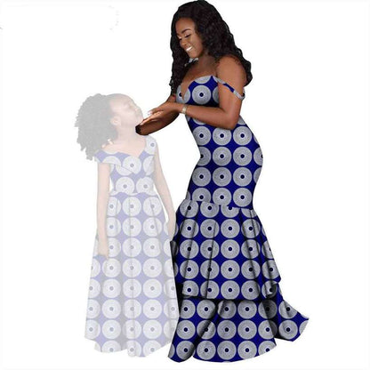 Women and Girls African Dresses Print Long Family Clothes FM005-2