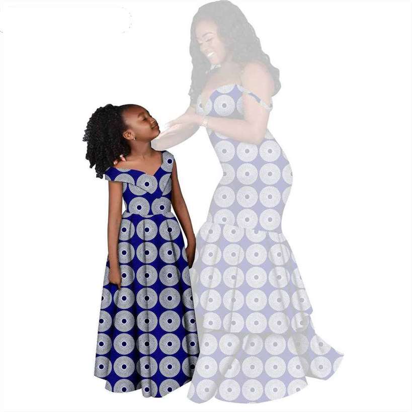 Women and Girls African Dresses Print Long Family Clothes FM005-2