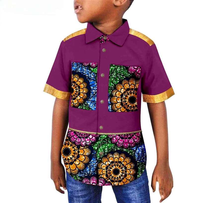 Dashiki Summer Boy Outfits Patchwork Print Top Shirt Outerwear