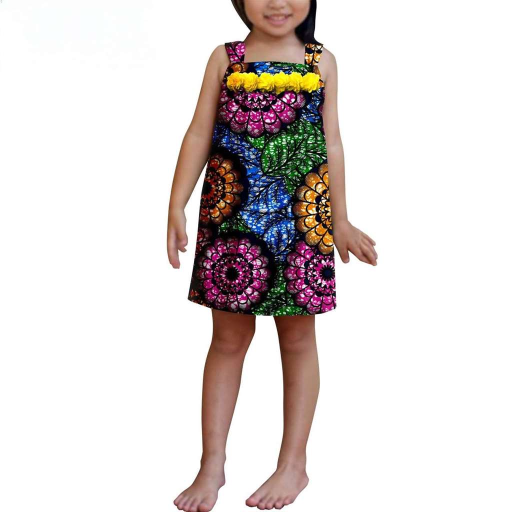 Summer Dashiki Girls Print Flower Knee-length Dresses Outerwear