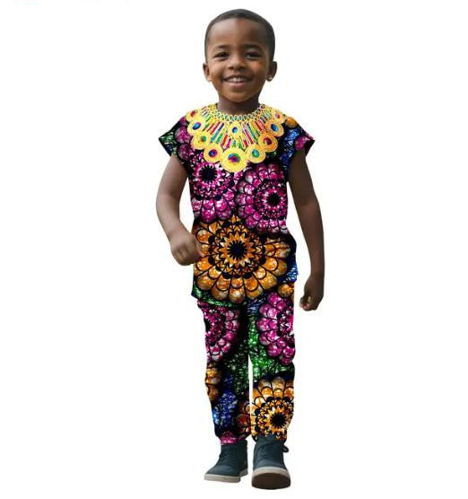 African Clothes for boys Print Top Tee and Pant Sets