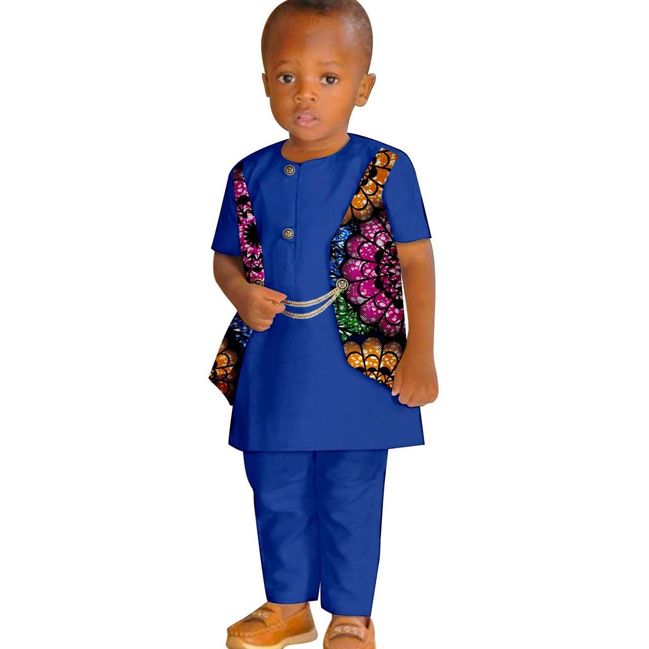 Boy Summer Print False Two-piece Suit Top and Pant Sets KID077