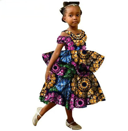 Girls African Clothes Ankara Print Double Layer Ruffles Dresses