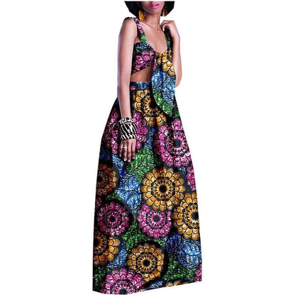 Women African Clothes Ankara Print Crop Top and Long Skirt Attire