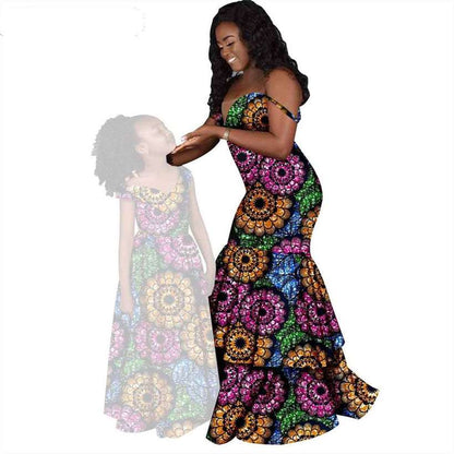 Women and Girls African Dresses Print Long Family Clothes FM005-2