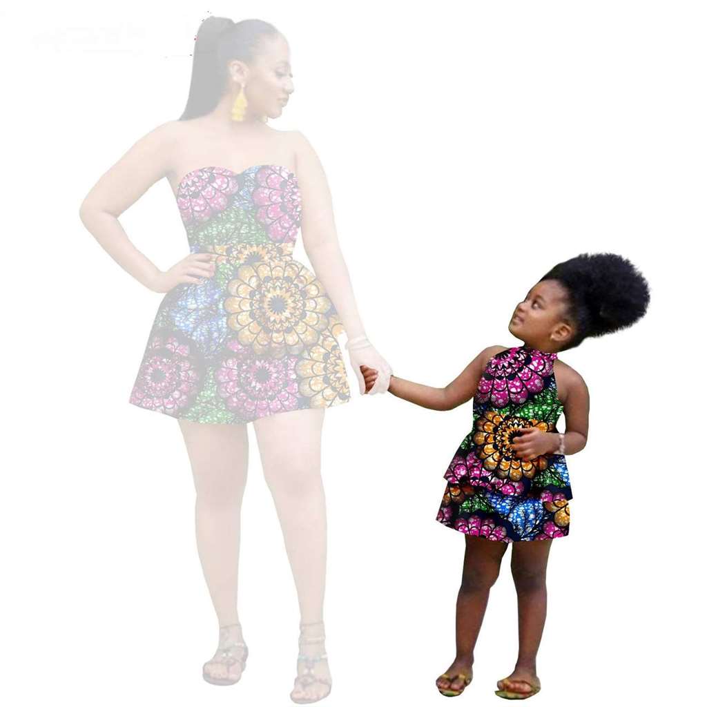 Women and Girls African Dresses Summer Cotton Ankara Outfits FM004-2