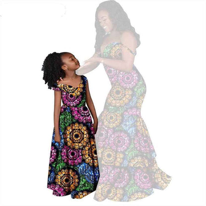 Women and Girls African Dresses Print Long Family Clothes FM005-2