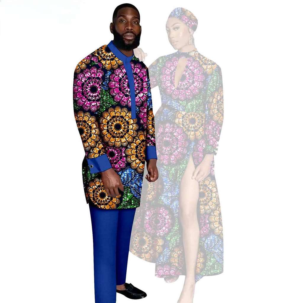 Couples African Print Dresses Women Clothes Match Men Sets CC004-3