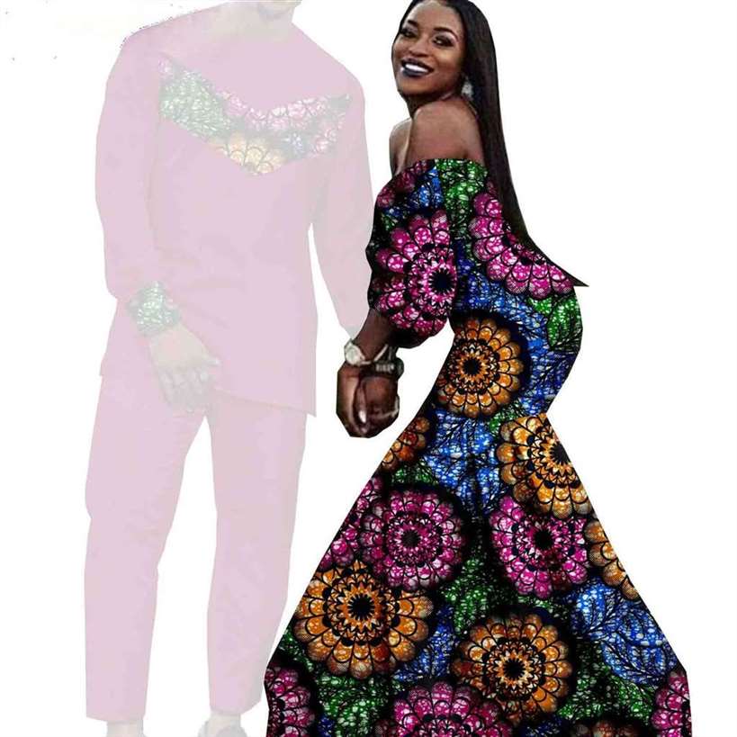 Couples African Dresses Women Print Long Match Men Sets CC005-3