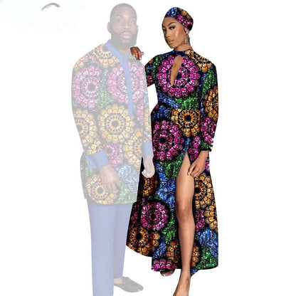 Couples African Print Dresses Women Clothes Match Men Sets CC004-3