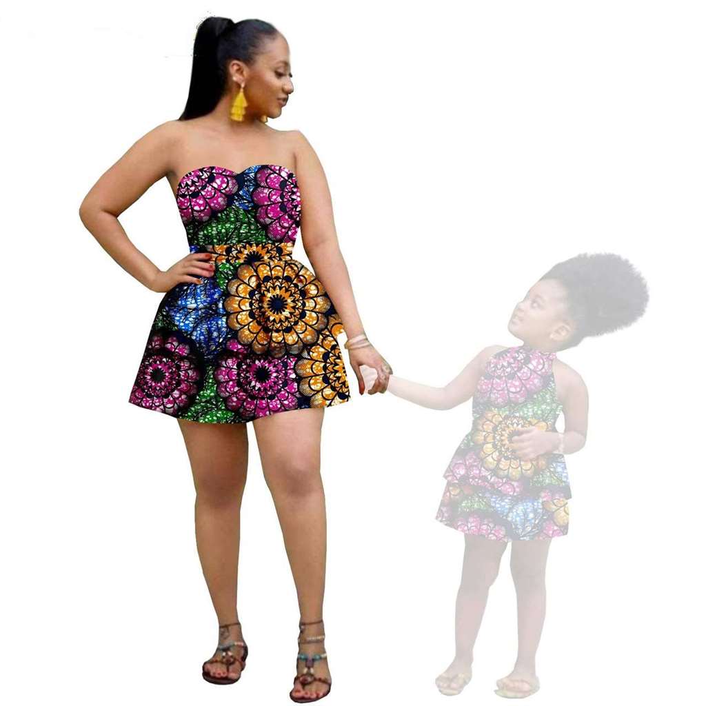 Women and Girls African Dresses Summer Cotton Ankara Outfits FM004-2