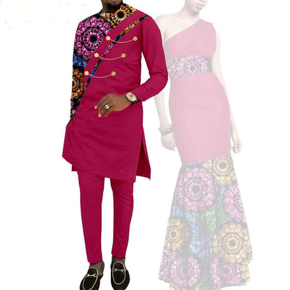 African Print Long Dresses Match Men Outfits Patchwork sets CC070-2