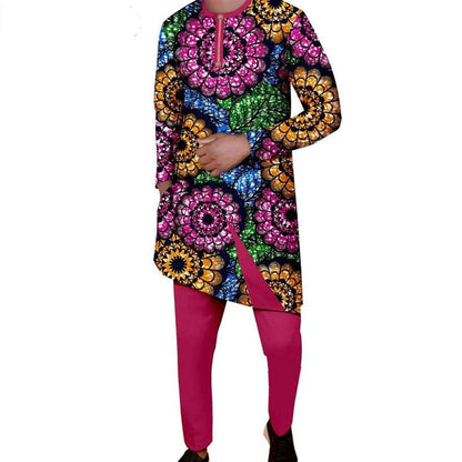 African Print Dresses Match Men Outfits Long Top and Pant Sets CC048-2