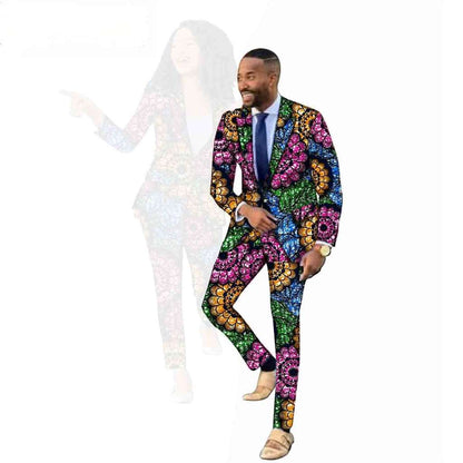 Ankara Women Men Outfits Print Jackets and Pants Sets CC078-2