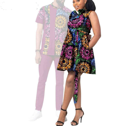 African Print Dresses for Women Couple Clothes Men Outfits CC038-2