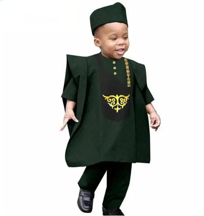 Traditional Outwear Muslim Sets Shirt Pant Robes Cap for Kids