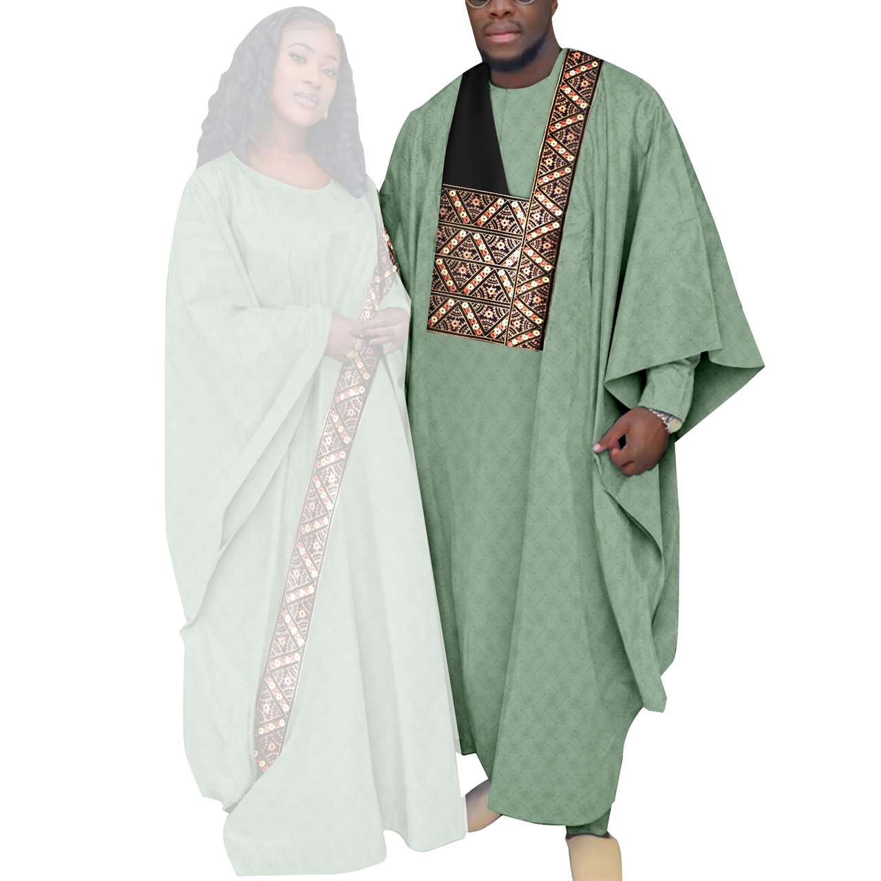 Kaftan Asoebi Muslim Women Long Dresses Robe Matcg Men sets CC081