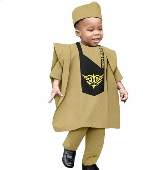 Traditional Outwear Muslim Sets Shirt Pant Robes Cap for Kids